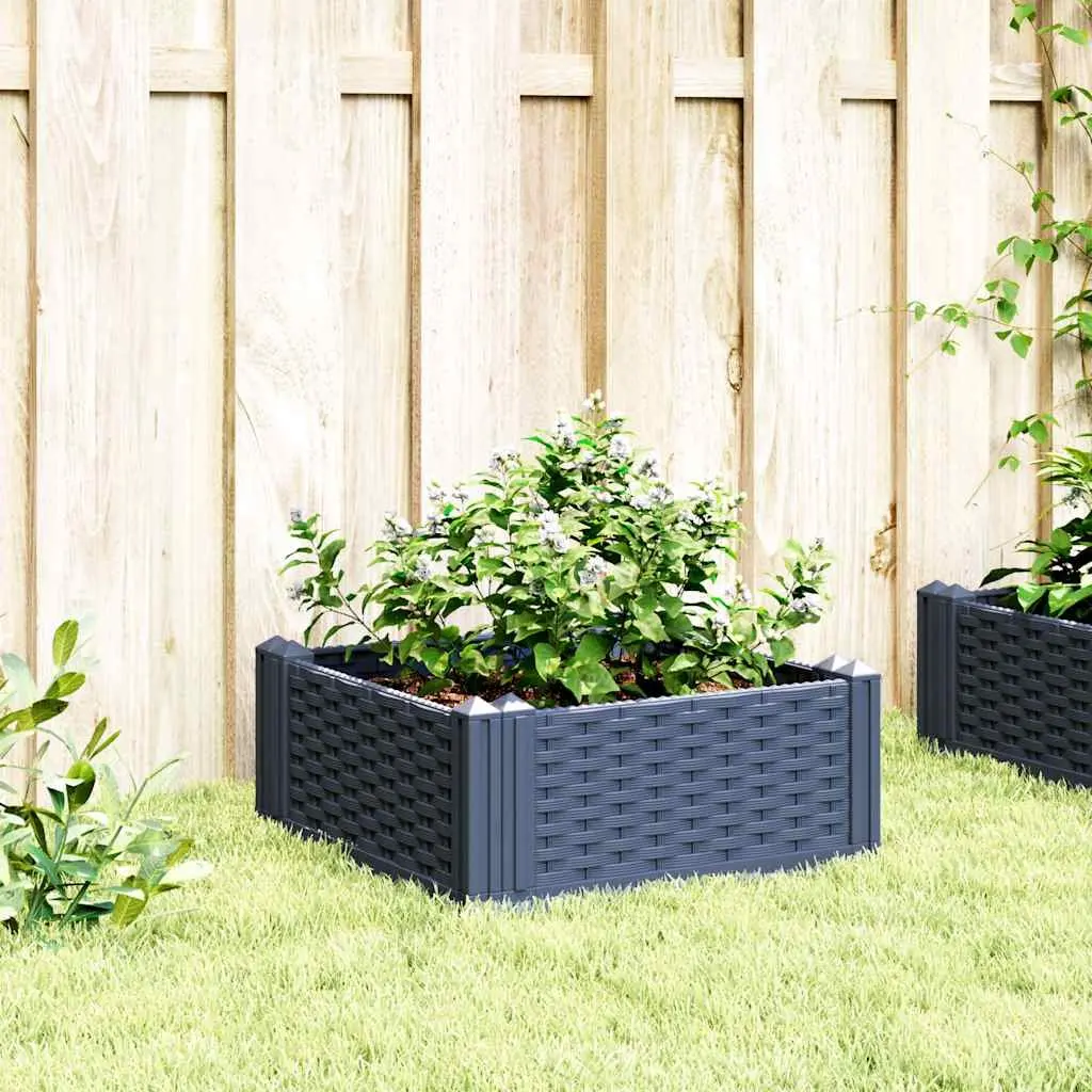 Garden Planter Modular Raised Bed Rattan Look 42.5x42.5x28.5cm Grey
