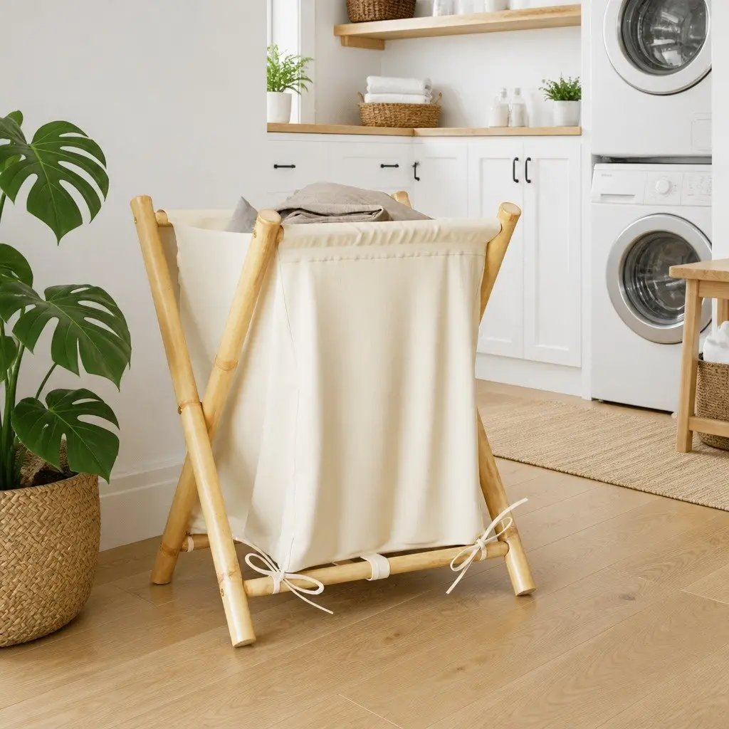 Laundry Basket Bamboo Foldable Storage Hamper Household Organizer Compact Design