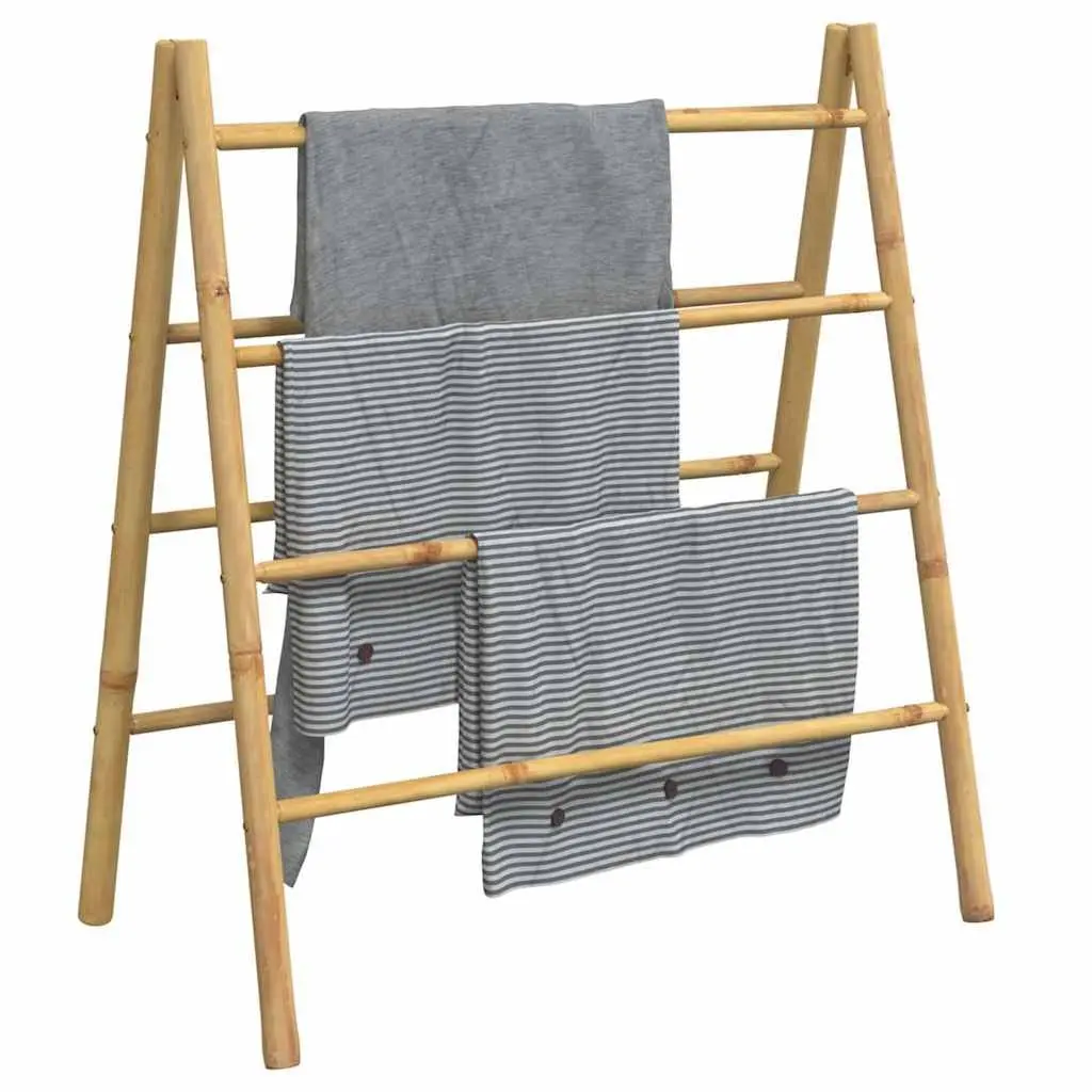 Double Towel Ladder Brown Bamboo 4 Rungs Multifunctional Storage Rack