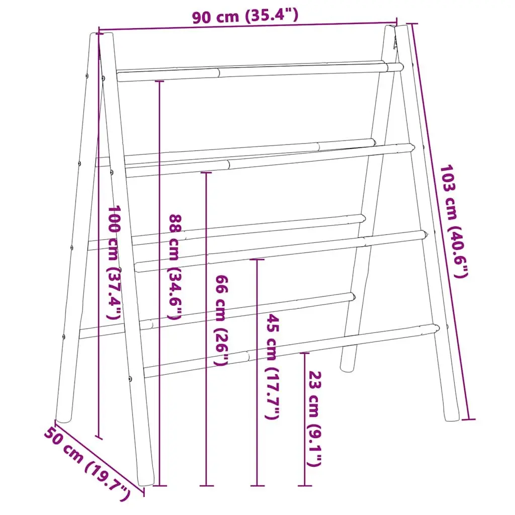 Double Towel Ladder Brown Bamboo 4 Rungs Multifunctional Storage Rack