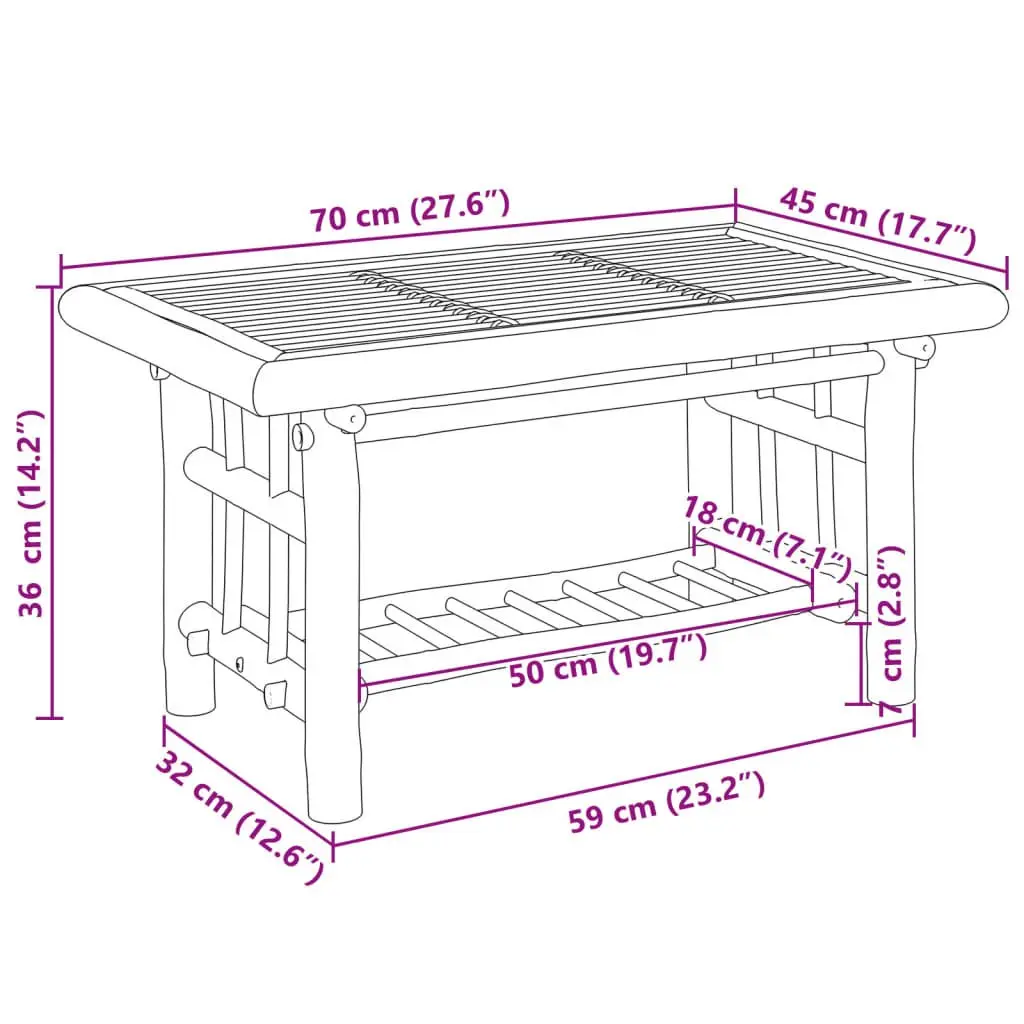 Bamboo Coffee Table Brown 70x45x36 cm Accent Side Table with Storage Shelf for Living Room