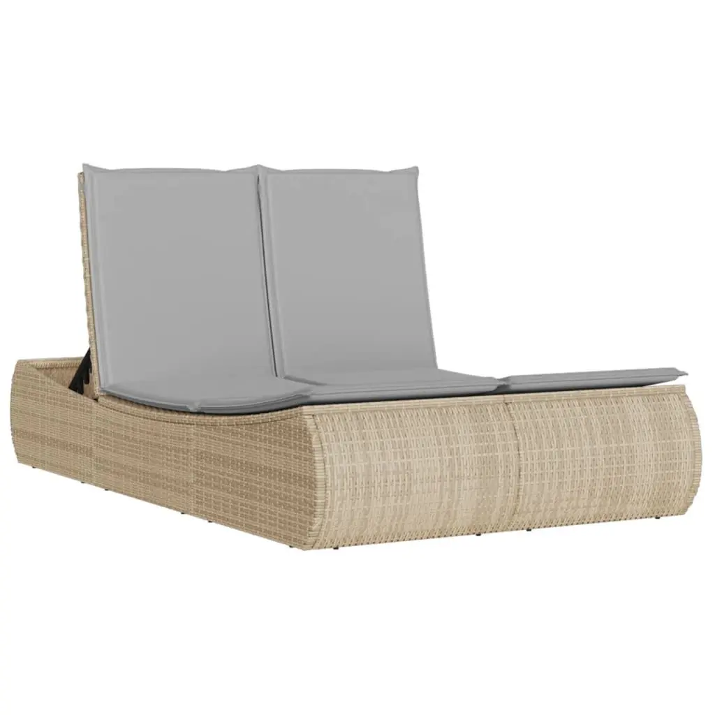 Double Sun Lounger Outdoor Garden Lounging Furniture with Cushions Beige