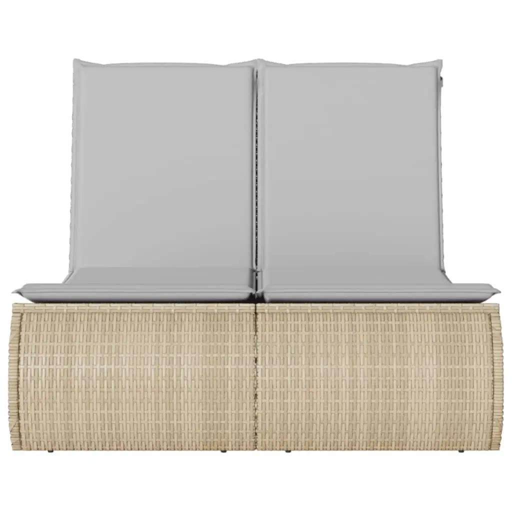Double Sun Lounger Outdoor Garden Lounging Furniture with Cushions Beige