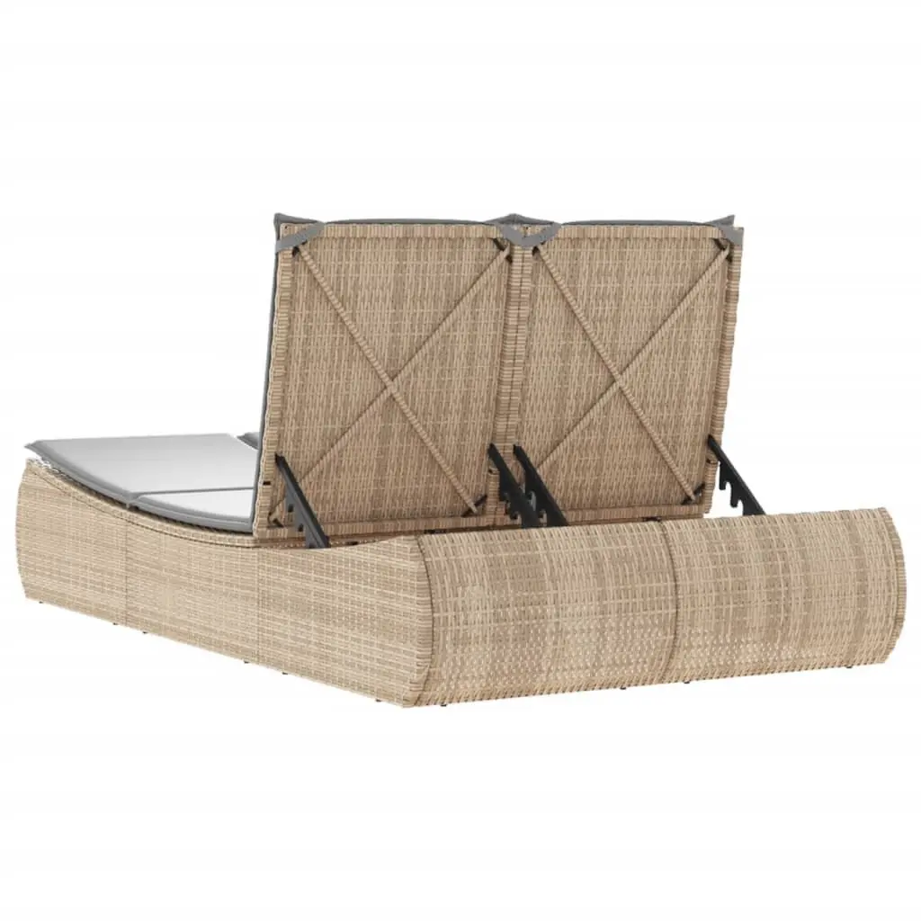 Double Sun Lounger Outdoor Garden Lounging Furniture with Cushions Beige