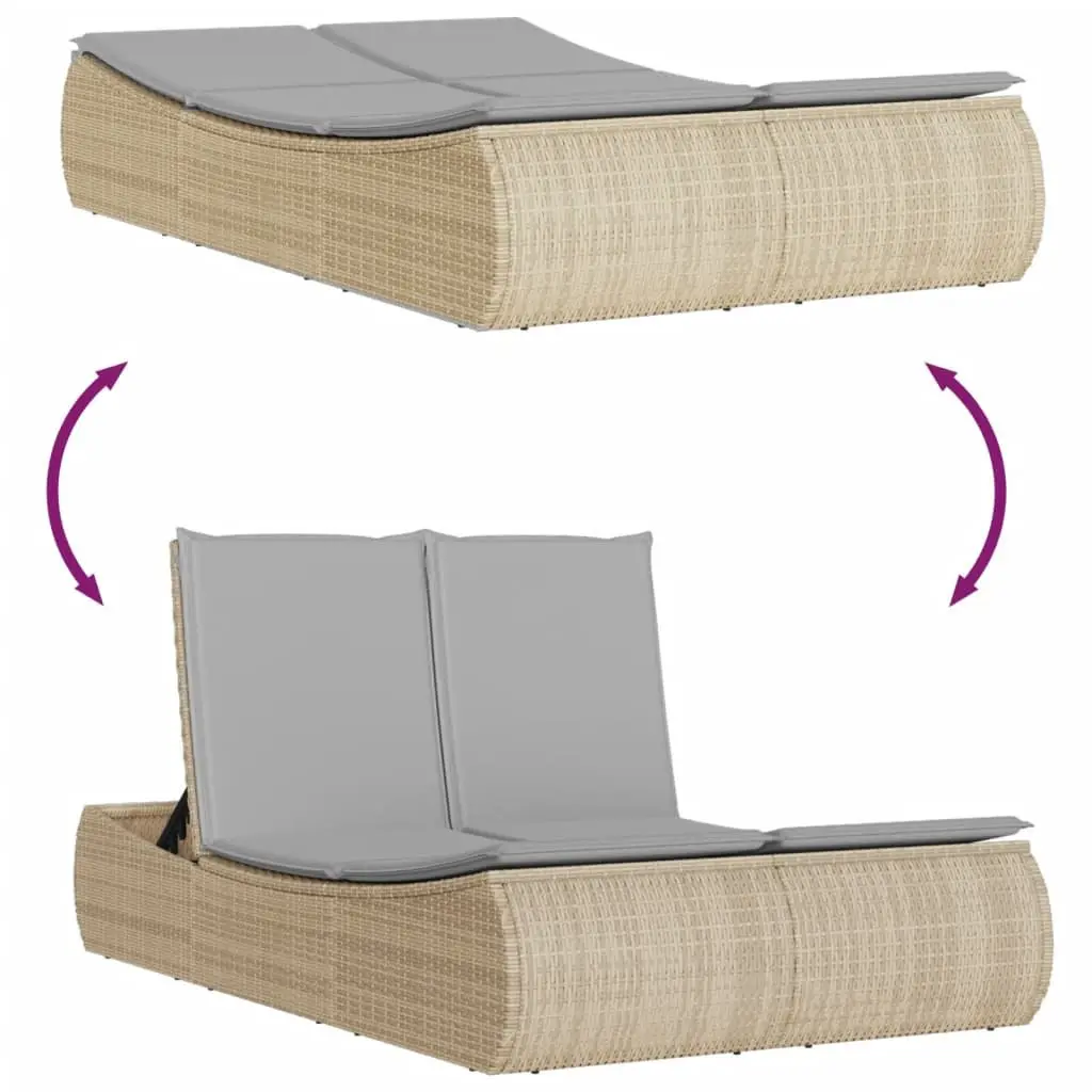 Double Sun Lounger Outdoor Garden Lounging Furniture with Cushions Beige