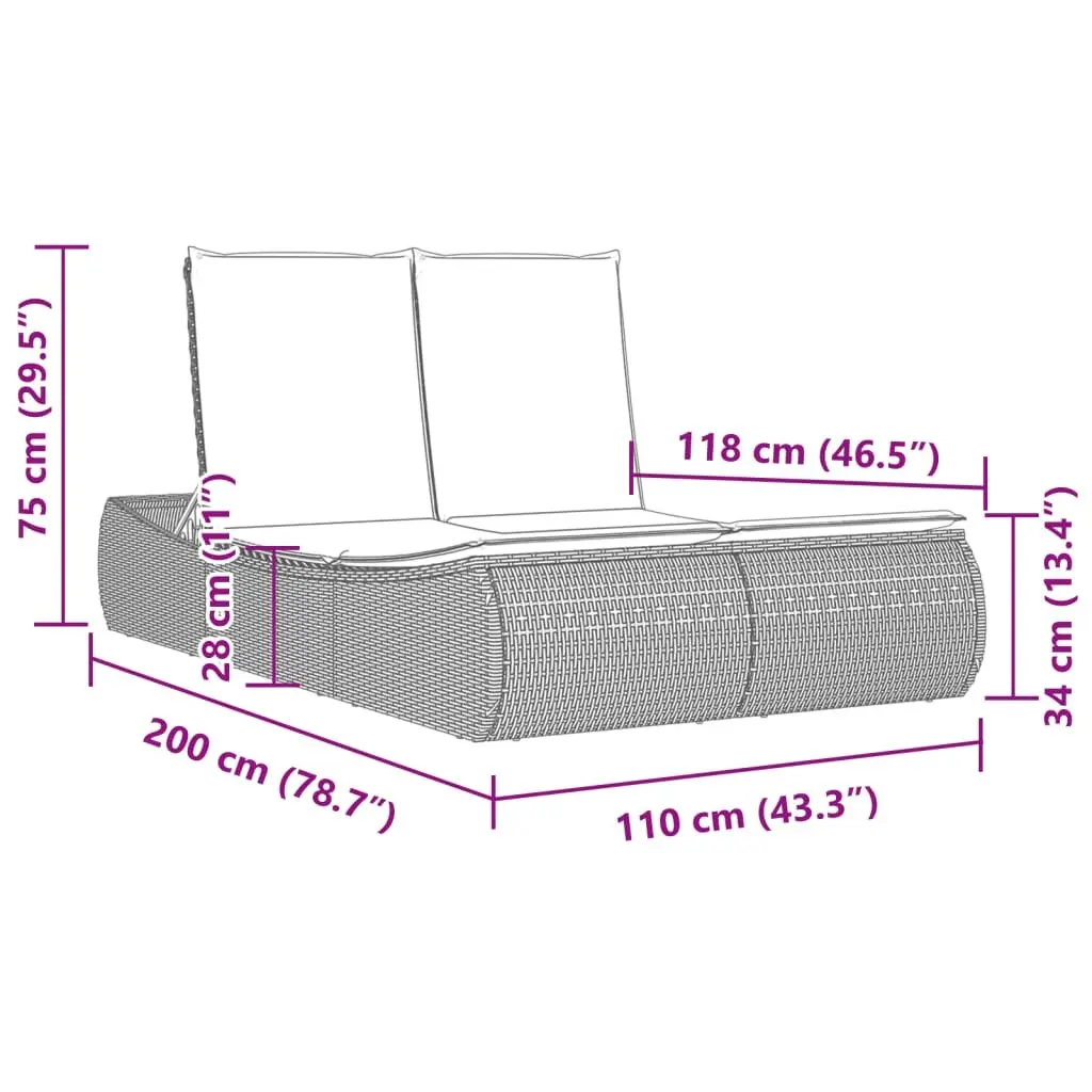 Double Sun Lounger Outdoor Garden Lounging Furniture with Cushions Beige