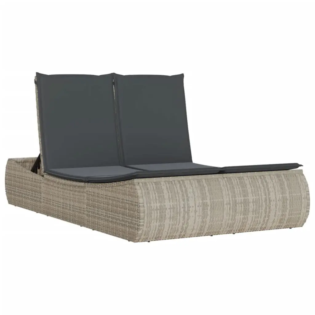 Double Sun Lounger Grey Poly Rattan Outdoor Furniture Adjustable Backrest