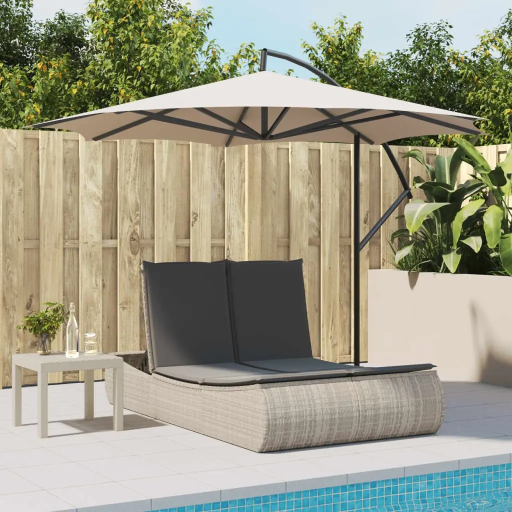 Double Sun Lounger Grey Poly Rattan Outdoor Furniture Adjustable Backrest