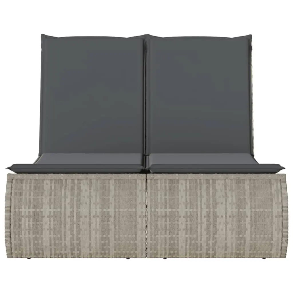 Double Sun Lounger Grey Poly Rattan Outdoor Furniture Adjustable Backrest