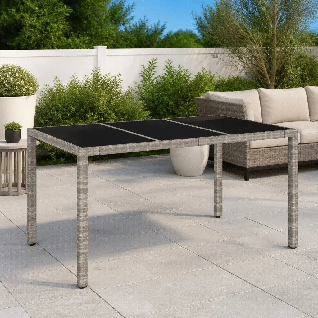 Garden Table Grey Tempered Glass Top Outdoor Patio Dining Furniture