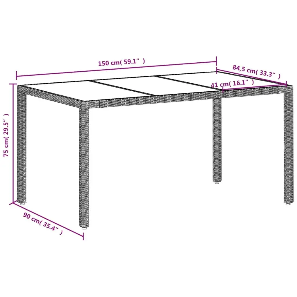 Garden Table Grey Tempered Glass Top Outdoor Patio Dining Furniture