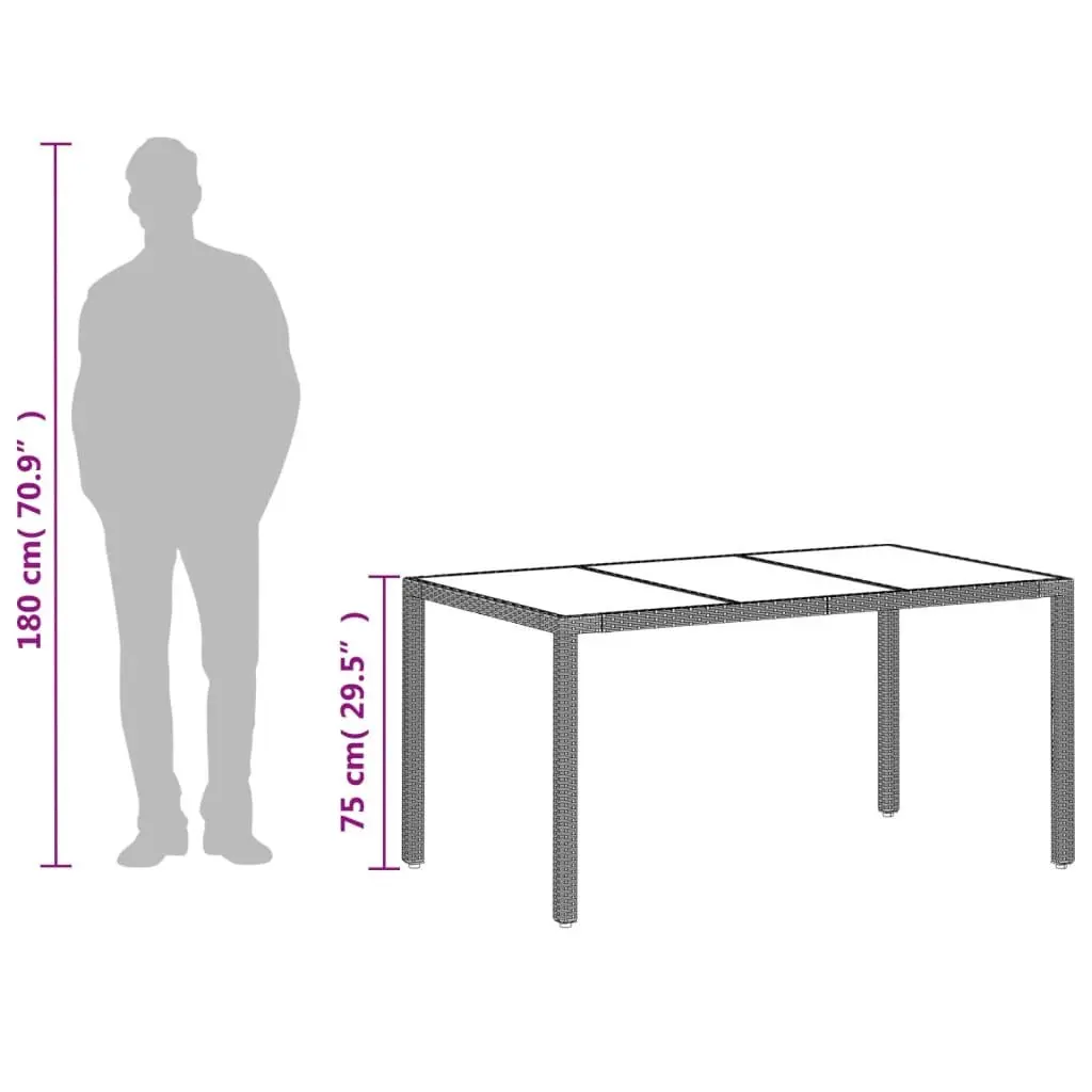 Garden Table Grey Tempered Glass Top Outdoor Patio Dining Furniture
