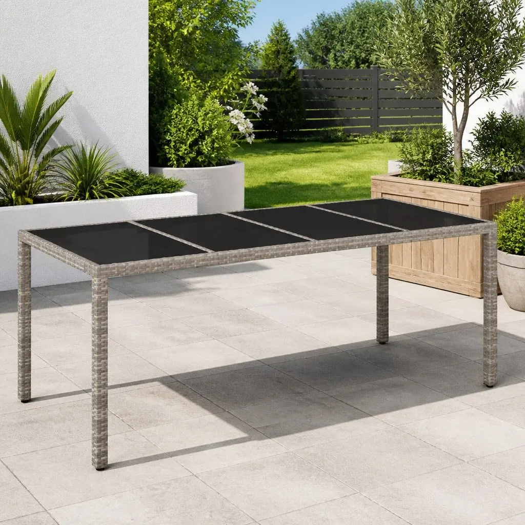 Grey Garden Dining Table with Glass Surface