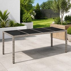 Garden Dining Table Poly Rattan Grey Outdoor Furniture Glass Top 190x90x75cm