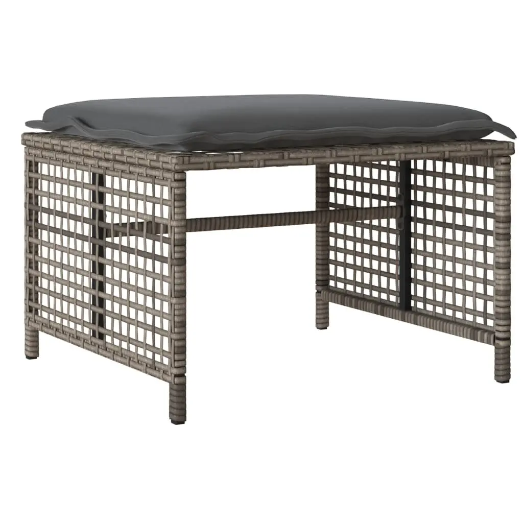 4 Piece Grey Poly Rattan Outdoor Sofa Set with Cushions and Glass Table for Patio