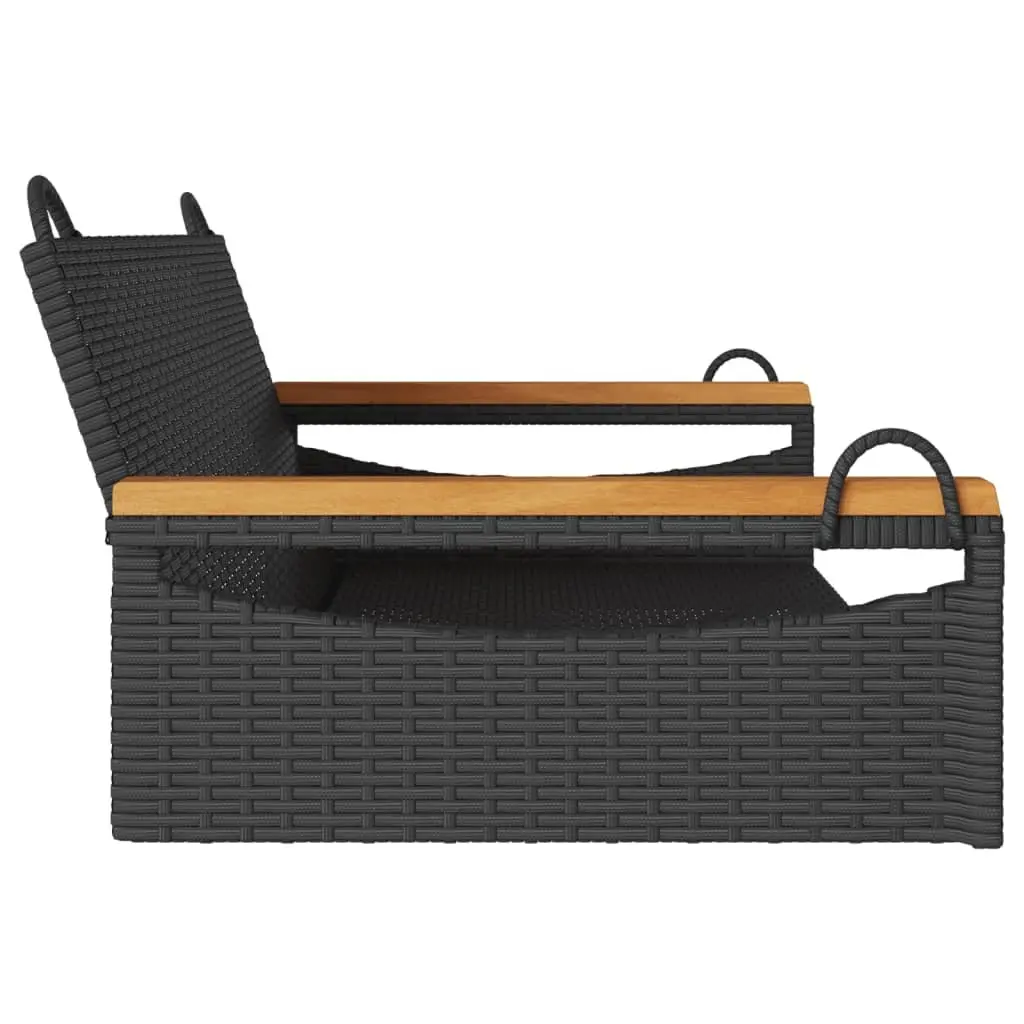 Outdoor Swing Bench Black Poly Rattan Garden Furniture Durable Powder-Coated Steel Frame