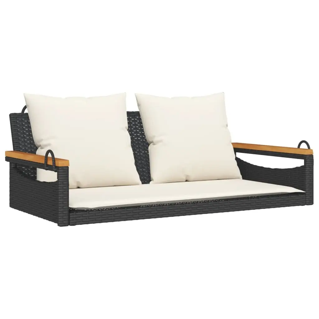 Outdoor Swing Bench Black PE Rattan with Cushions for Garden or Patio