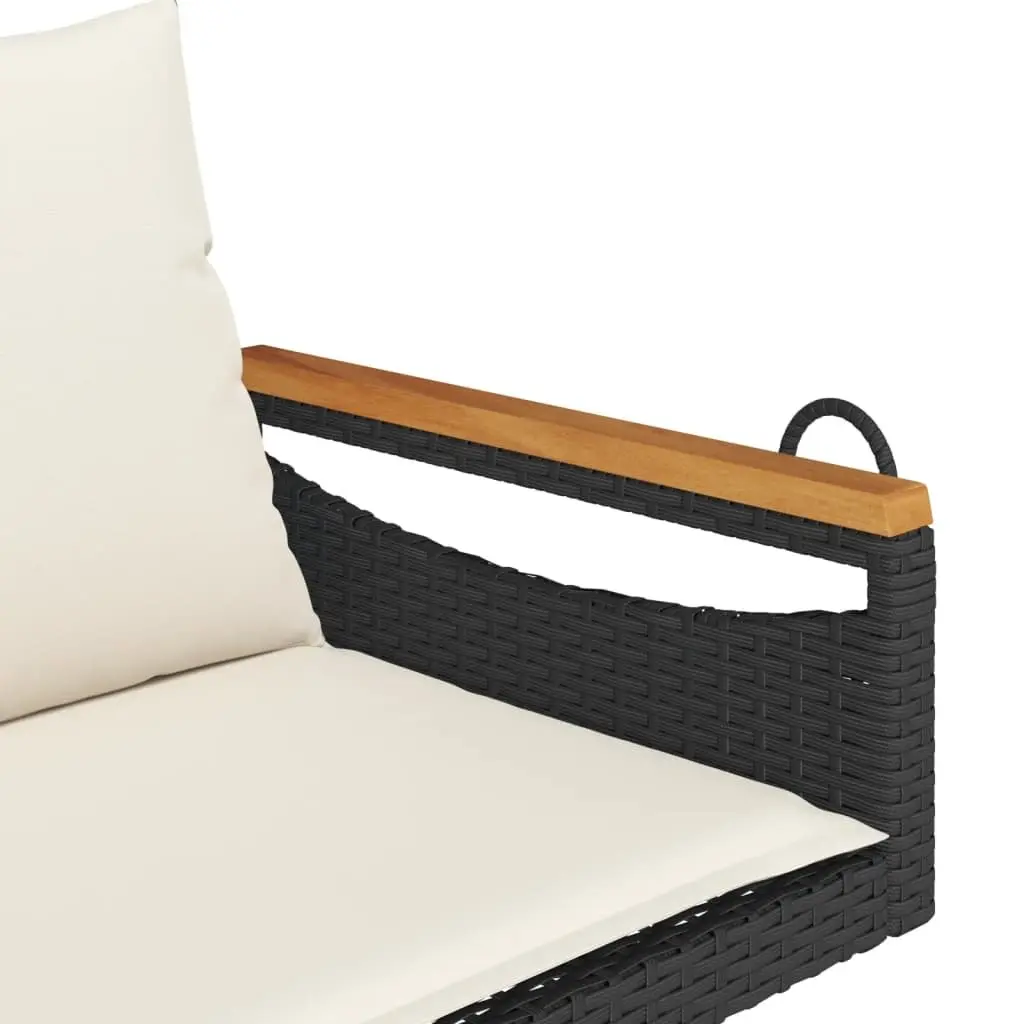 Outdoor Swing Bench Black PE Rattan with Cushions for Garden or Patio