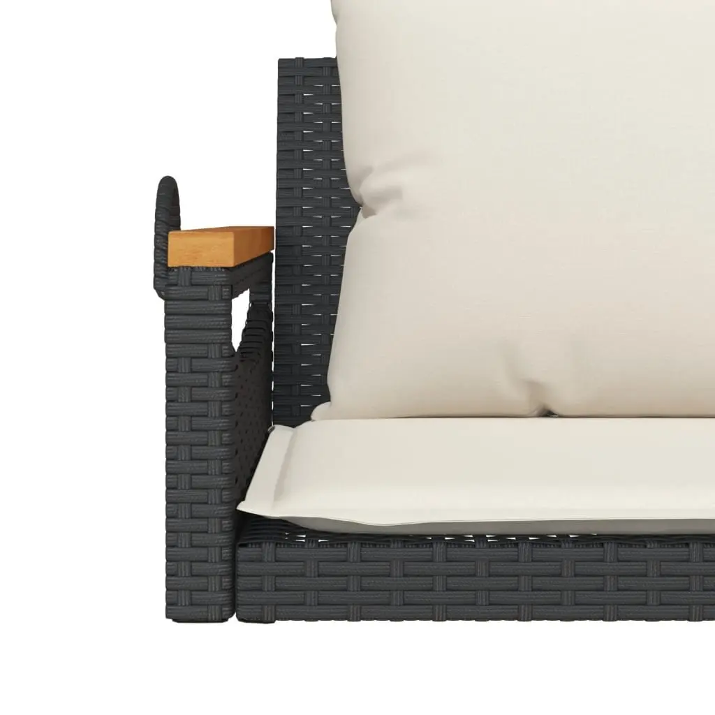 Outdoor Swing Bench Black PE Rattan with Cushions for Garden or Patio