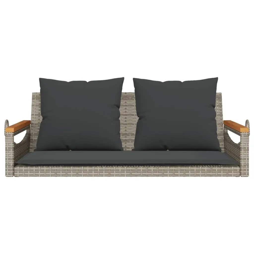 Outdoor Garden Swing Bench Grey with Padded Cushions Poly Rattan Construction and Powder-Coated Steel Frame