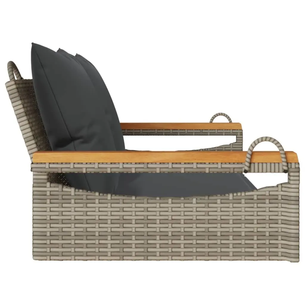 Outdoor Garden Swing Bench Grey with Padded Cushions Poly Rattan Construction and Powder-Coated Steel Frame