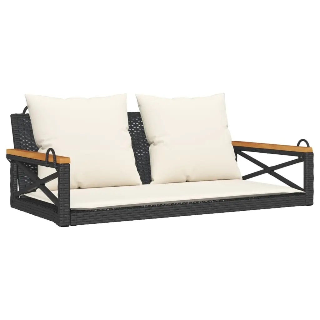 Swing Bench Black Outdoor Garden Seating Poly Rattan Cushions