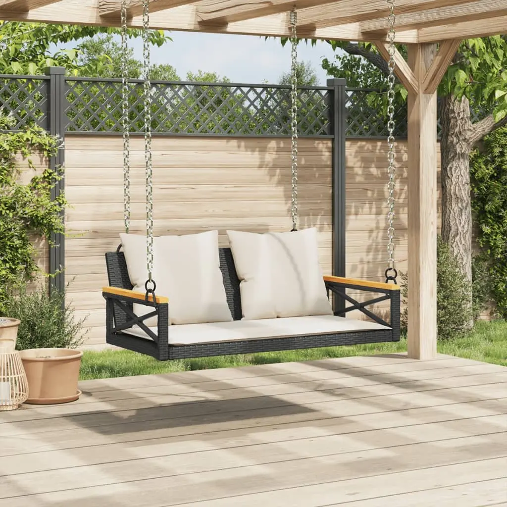 Swing Bench Black Outdoor Garden Seating Poly Rattan Cushions