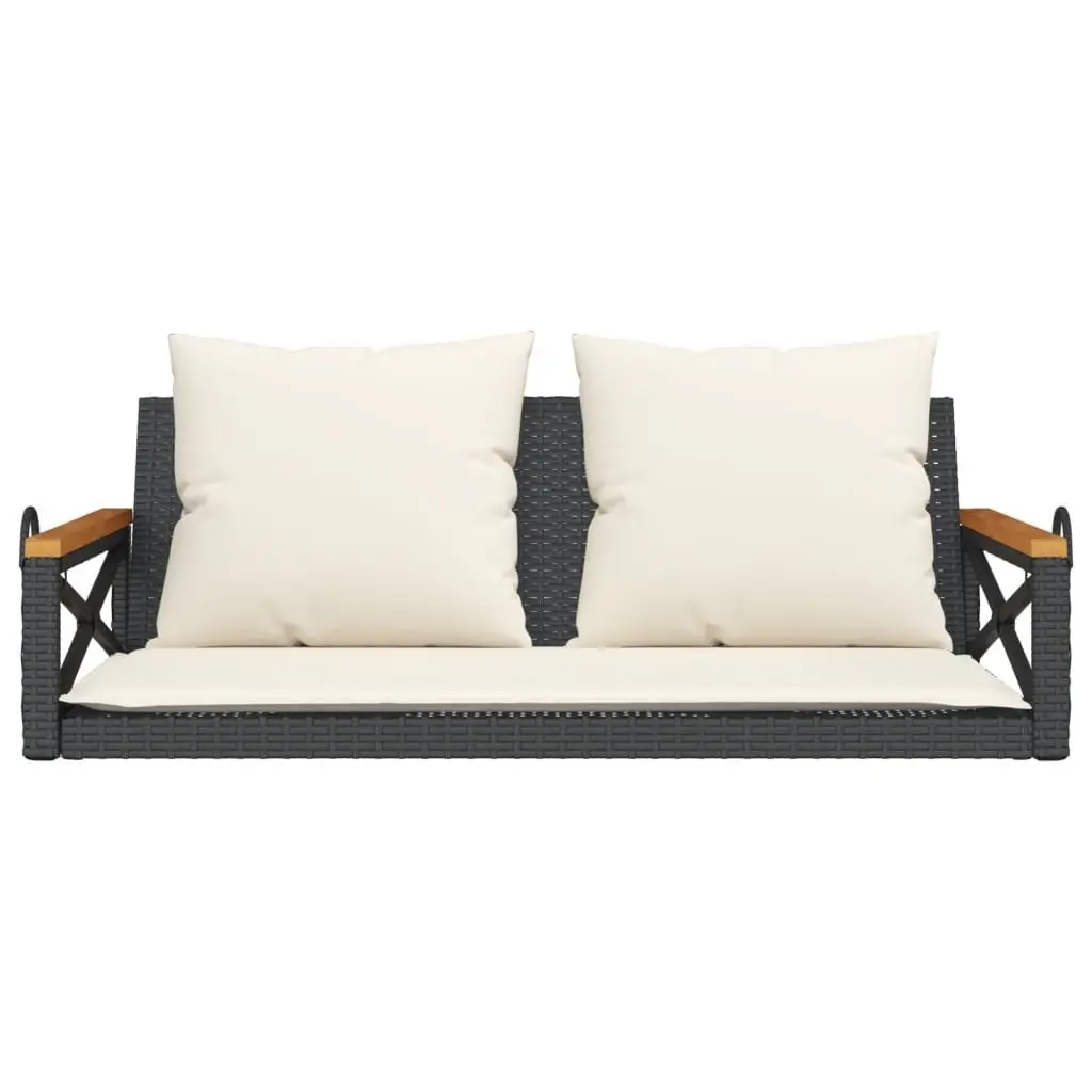 Swing Bench Black Outdoor Garden Seating Poly Rattan Cushions
