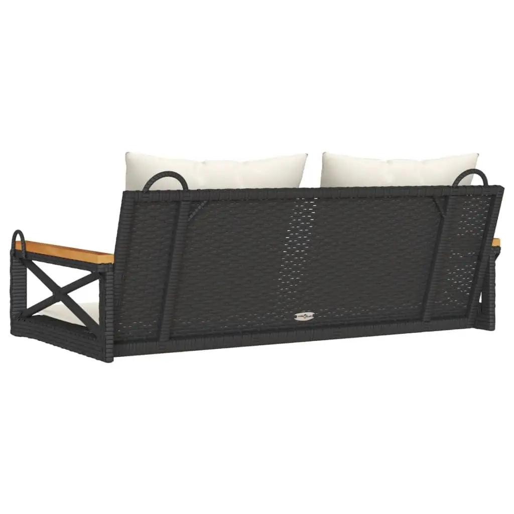 Swing Bench Black Outdoor Garden Seating Poly Rattan Cushions