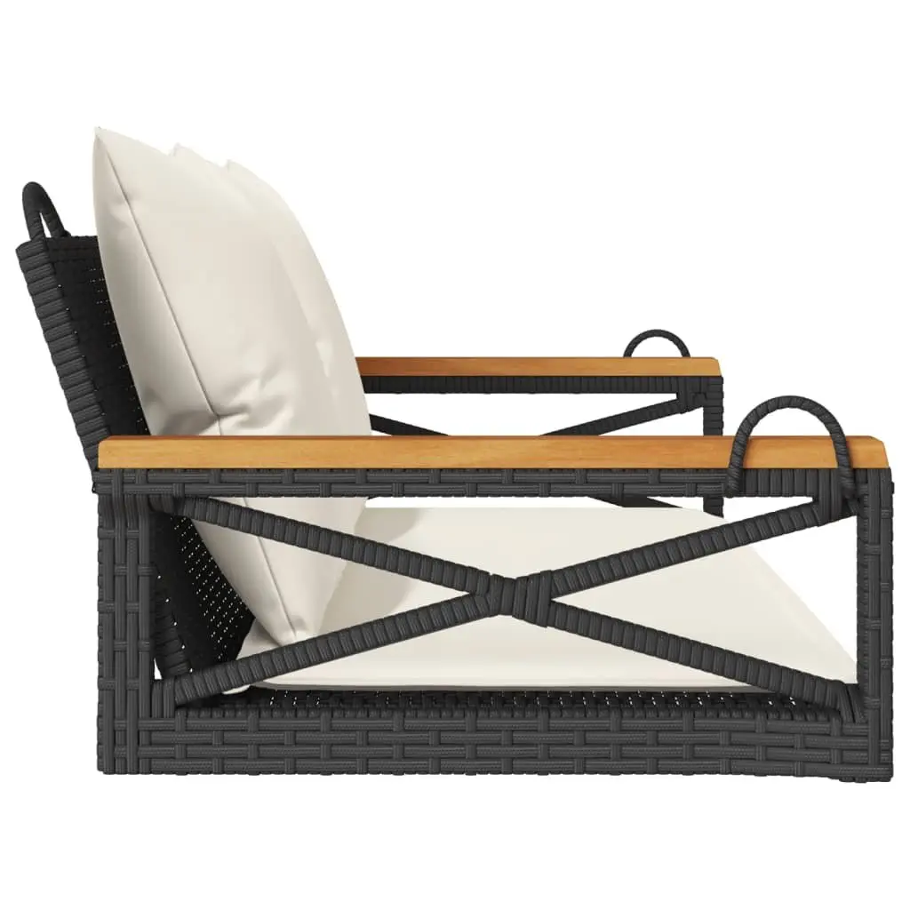 Swing Bench Black Outdoor Garden Seating Poly Rattan Cushions
