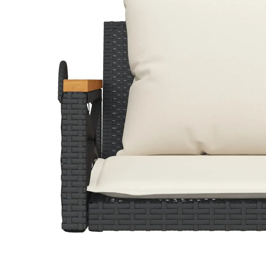 Swing Bench Black Outdoor Garden Seating Poly Rattan Cushions