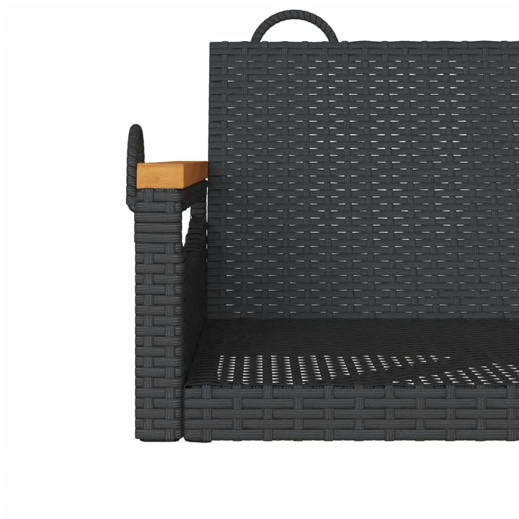 Outdoor Swing Bench Black Poly Rattan Weather Resistant Steel Frame Relaxation Furniture