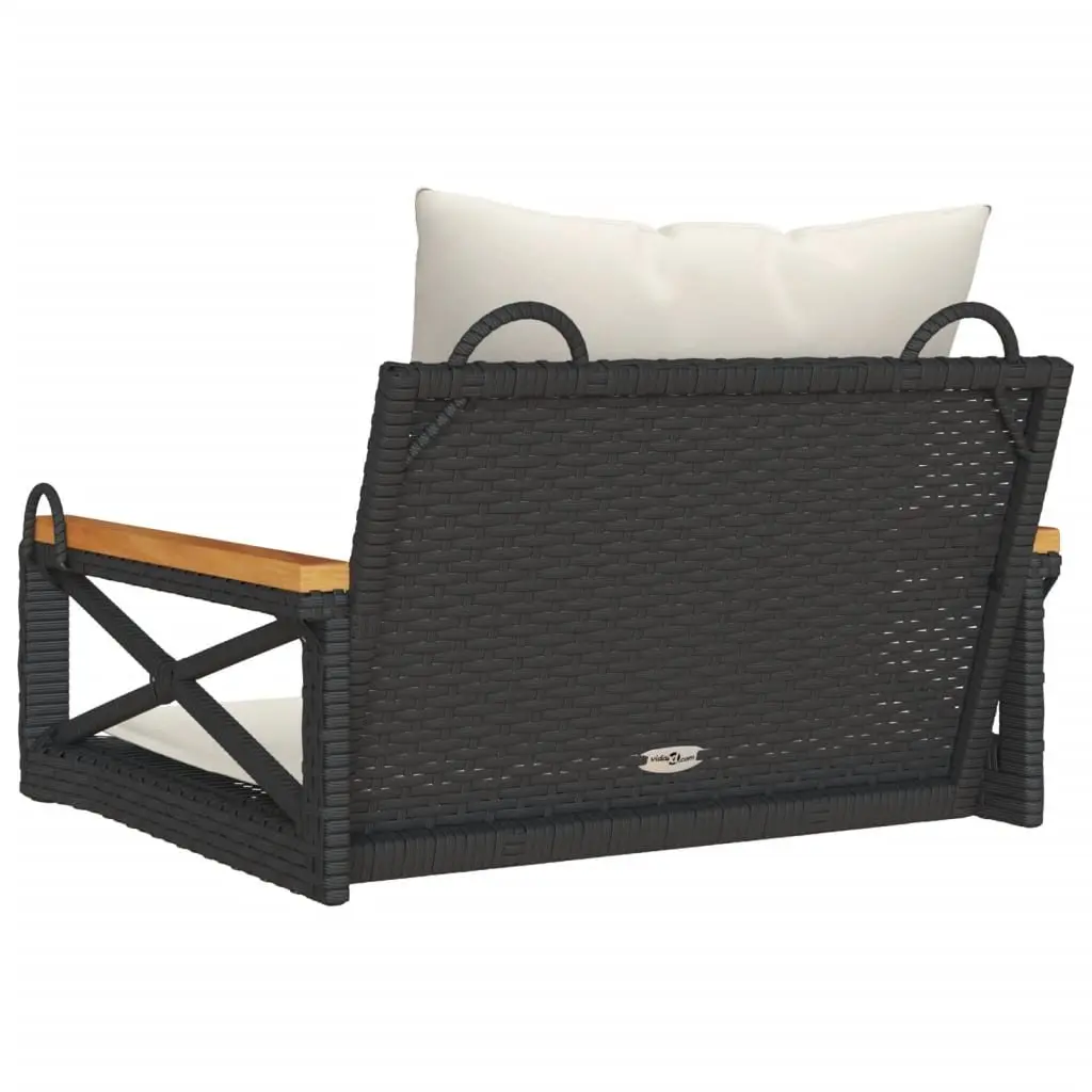 Swing Bench with Cushions Black Outdoor Seating Garden Hanging Chair Poly Rattan