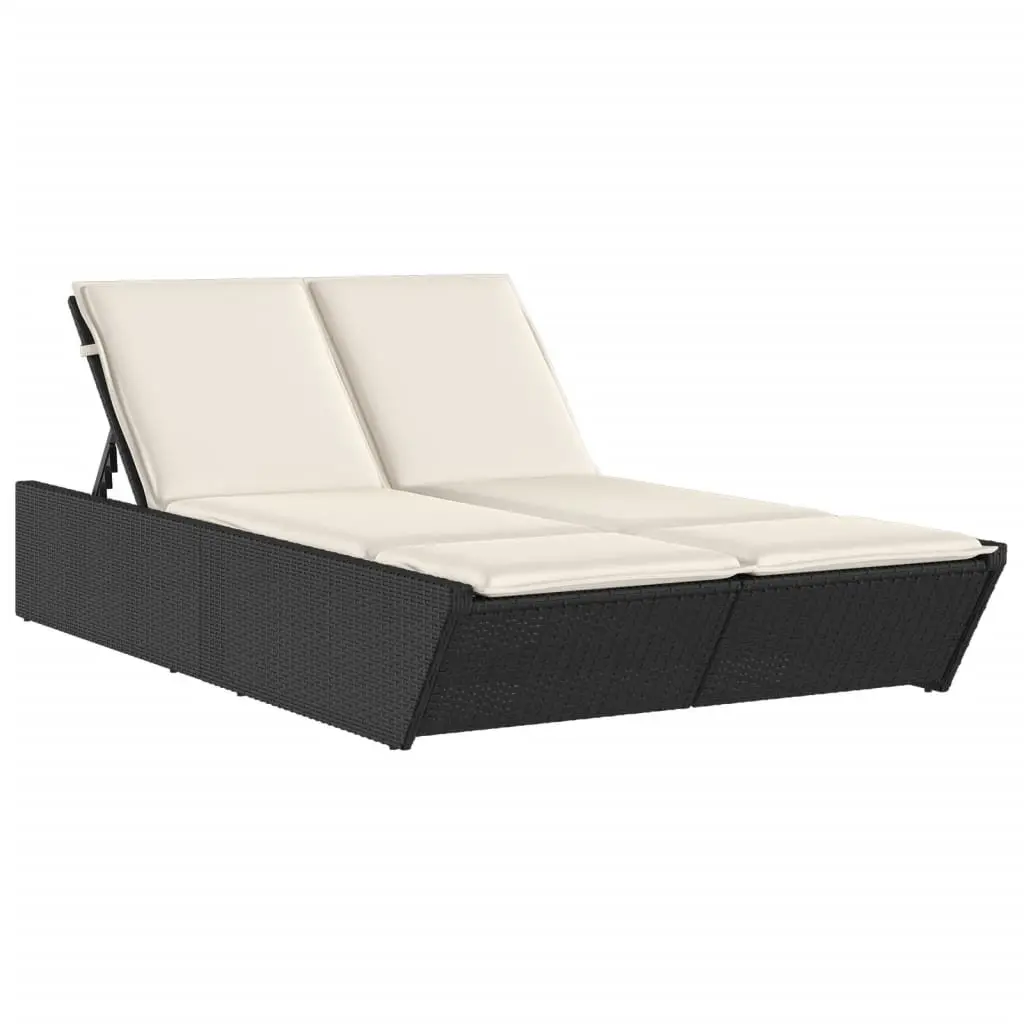 Double Sun Lounger Outdoor Garden Furniture Black Poly Rattan Adjustable