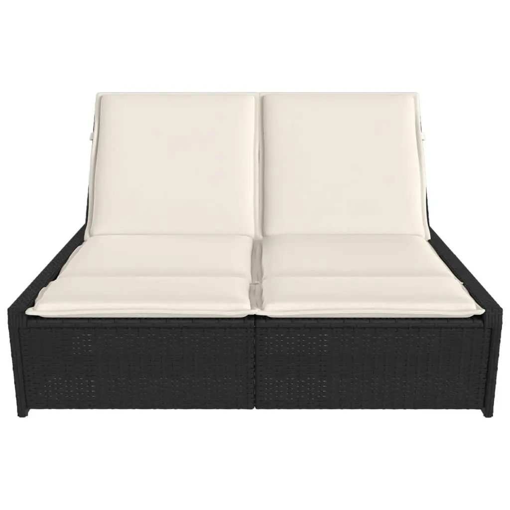 Double Sun Lounger Outdoor Garden Furniture Black Poly Rattan Adjustable