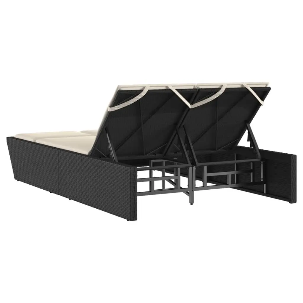 Double Sun Lounger Outdoor Garden Furniture Black Poly Rattan Adjustable