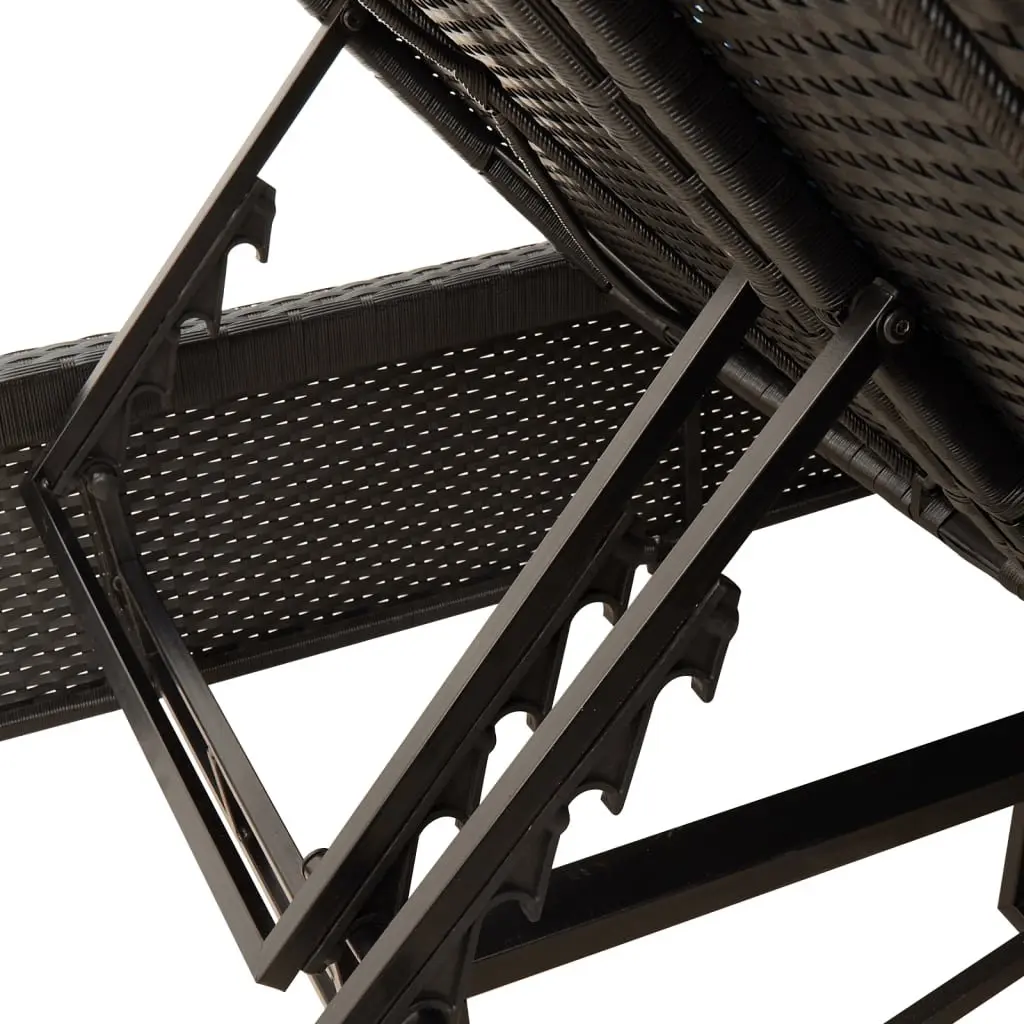 Double Sun Lounger Outdoor Garden Furniture Black Poly Rattan Adjustable