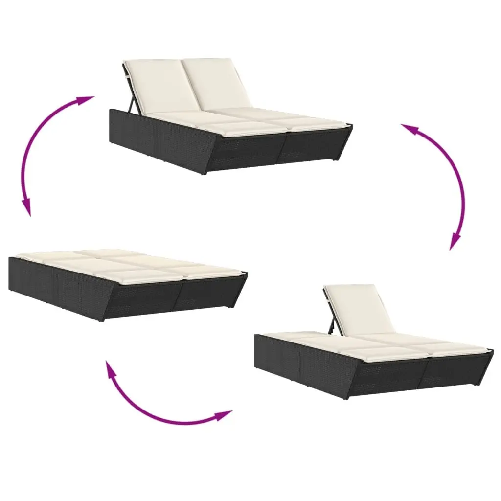 Double Sun Lounger Outdoor Garden Furniture Black Poly Rattan Adjustable