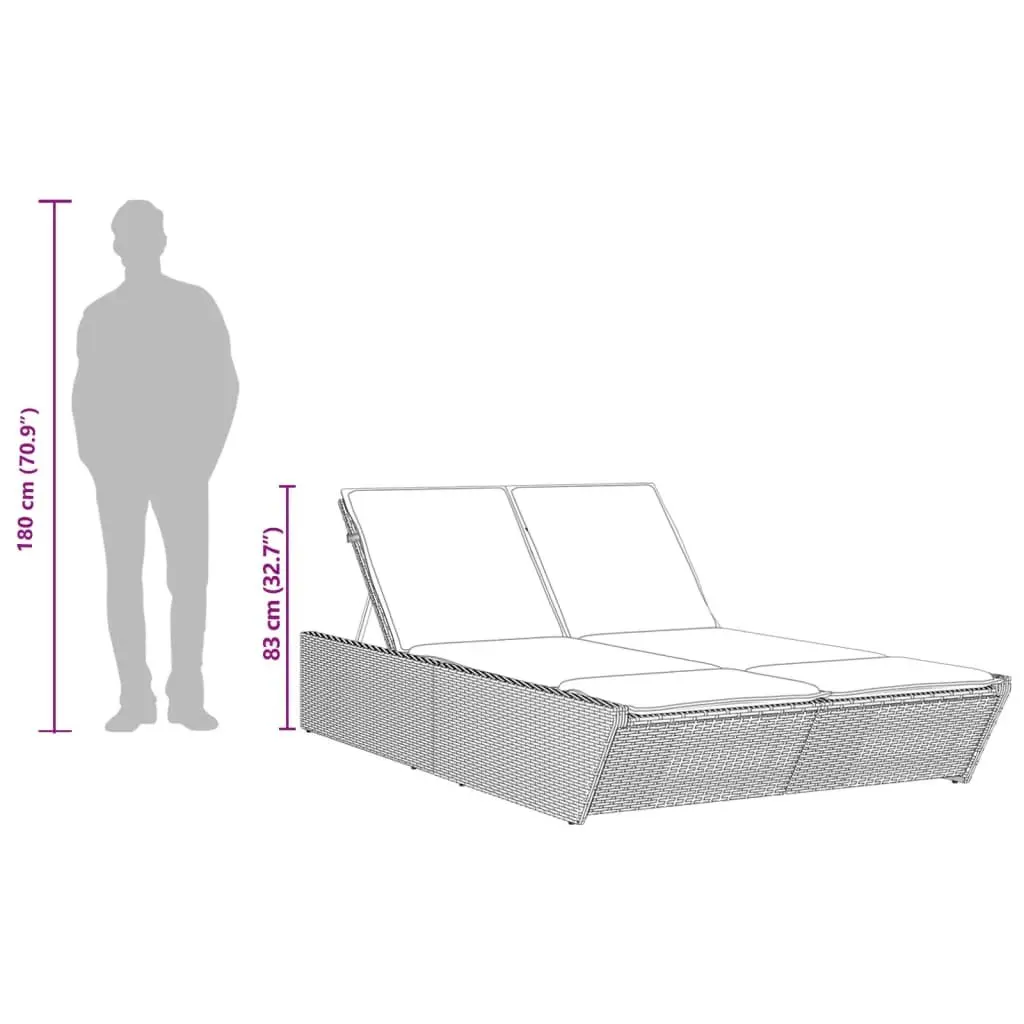 Double Sun Lounger Outdoor Seating Grey Adjustable Backrest Padded Cushions