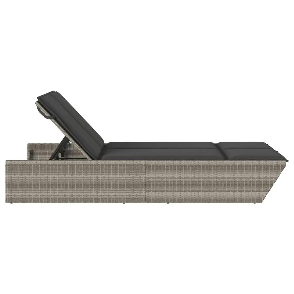 Double Sun Lounger Outdoor Seating Grey Adjustable Backrest Padded Cushions