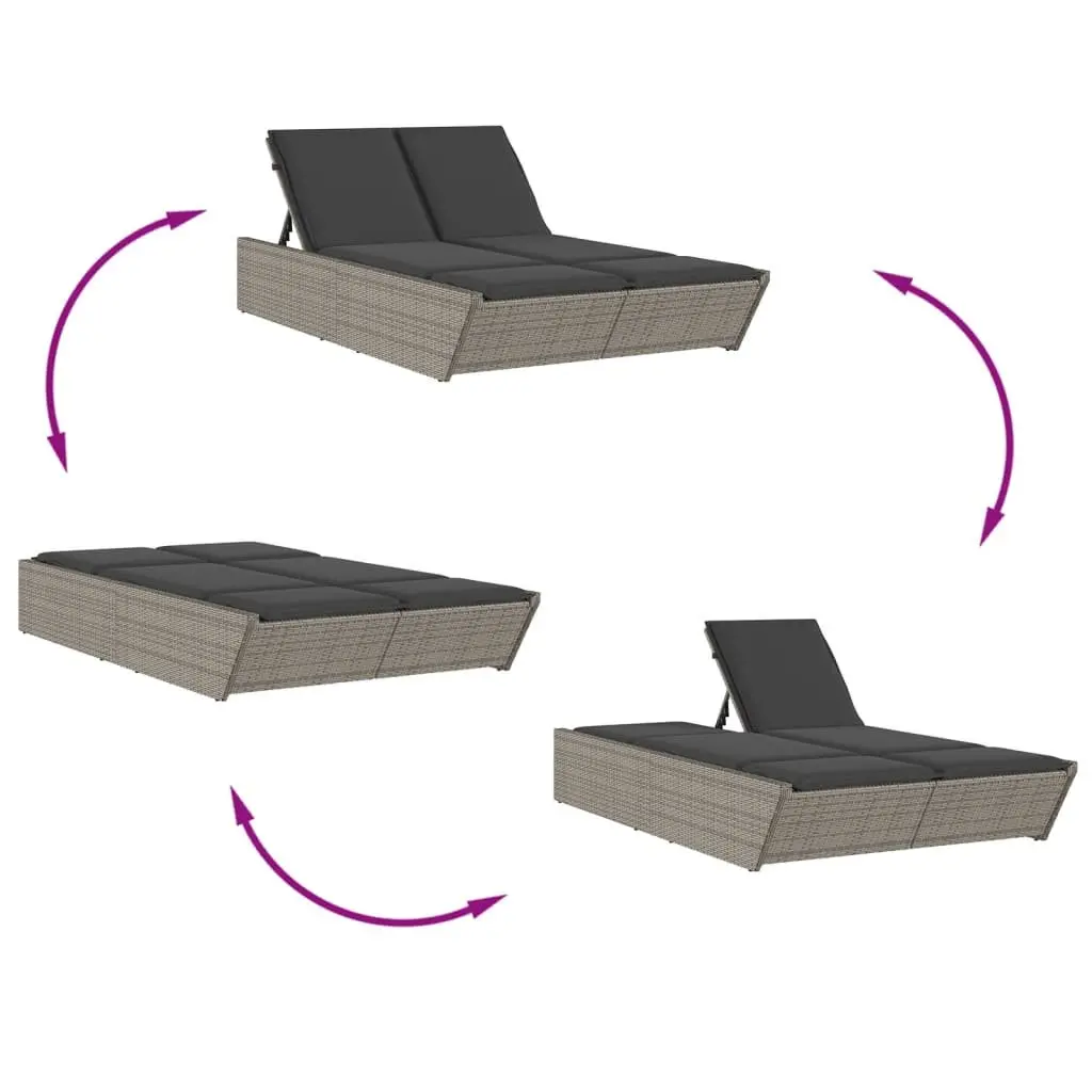 Double Sun Lounger Outdoor Seating Grey Adjustable Backrest Padded Cushions