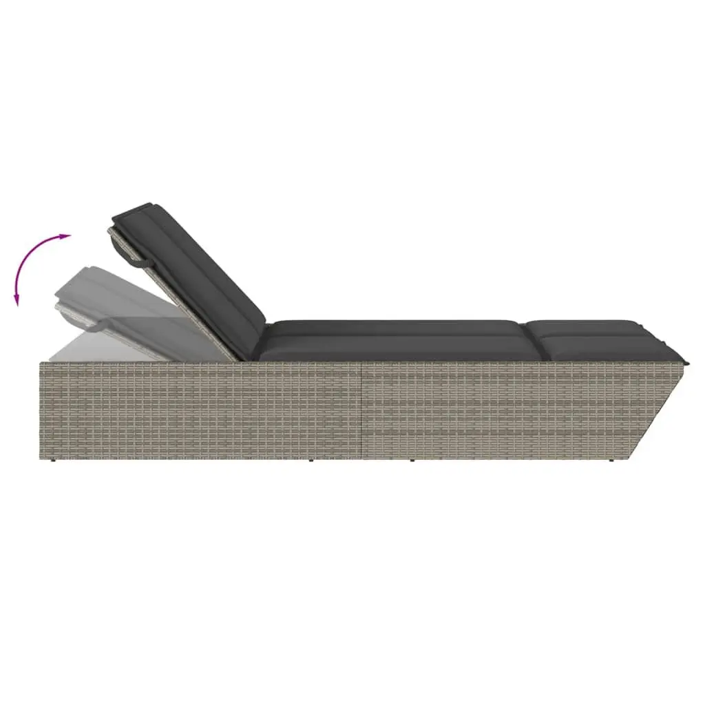 Double Sun Lounger Outdoor Seating Grey Adjustable Backrest Padded Cushions