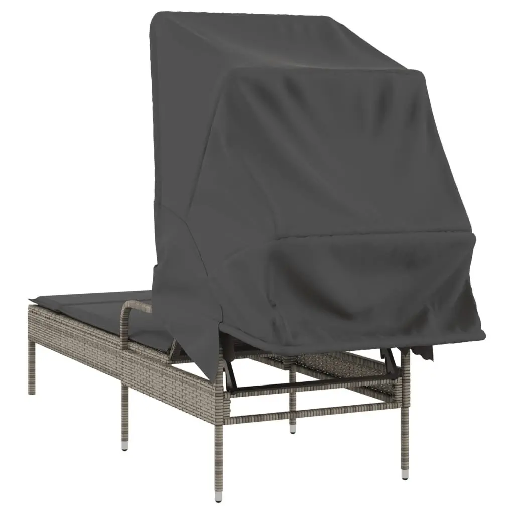 Sun Lounger with Retractable Canopy Adjustable Backrest Grey Outdoor Reclining