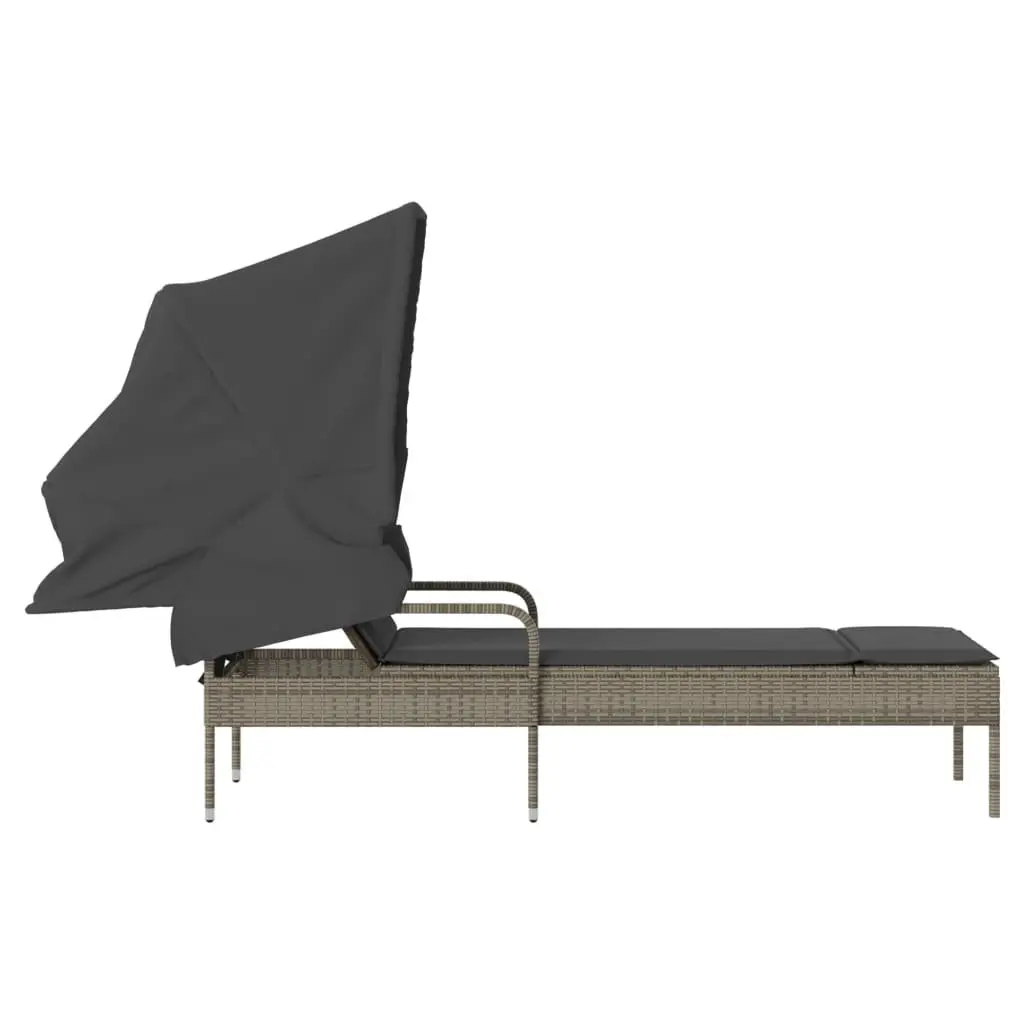 Sun Lounger with Retractable Canopy Adjustable Backrest Grey Outdoor Reclining