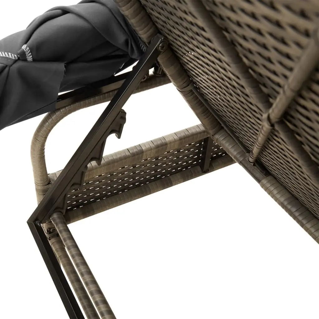 Sun Lounger with Retractable Canopy Adjustable Backrest Grey Outdoor Reclining