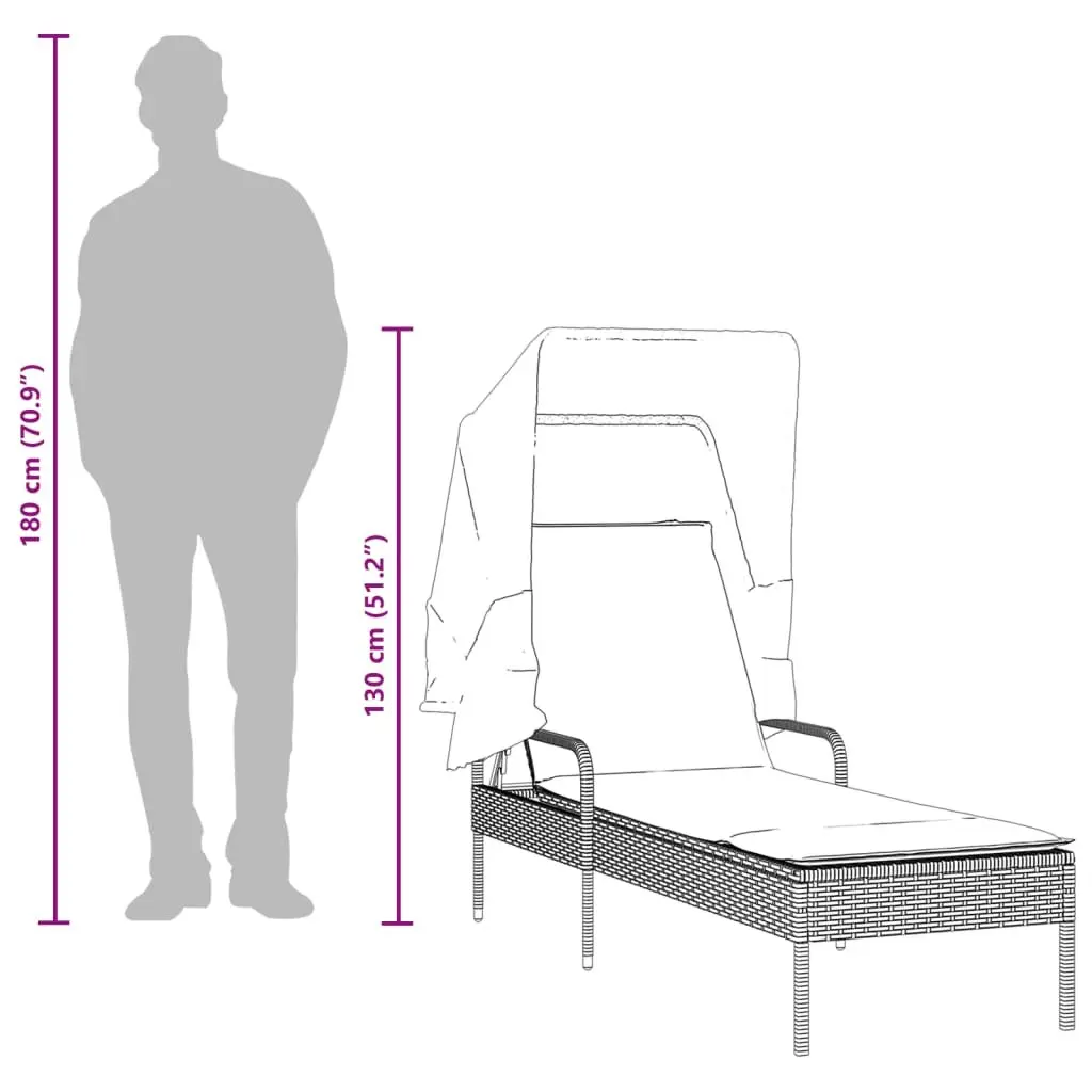 Sun Lounger with Retractable Canopy Adjustable Backrest Grey Outdoor Reclining