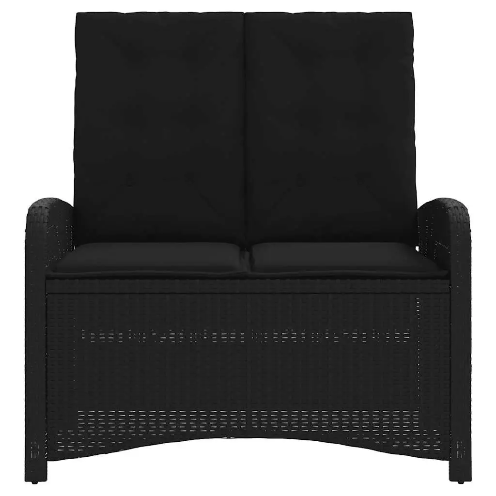 Reclining Garden Bench Black Adjustable Backrest Padded Cushions