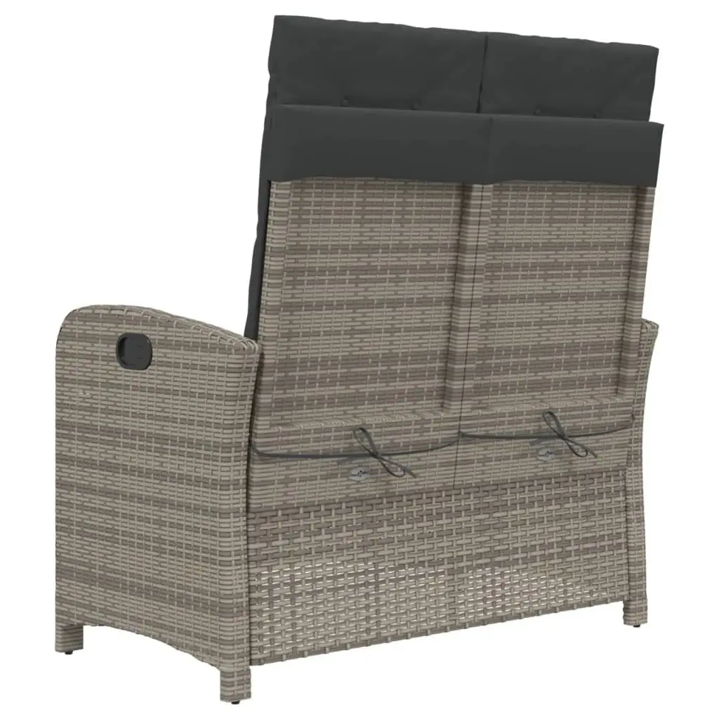 Reclining Garden Bench Grey Adjustable Backrest Padded Cushions