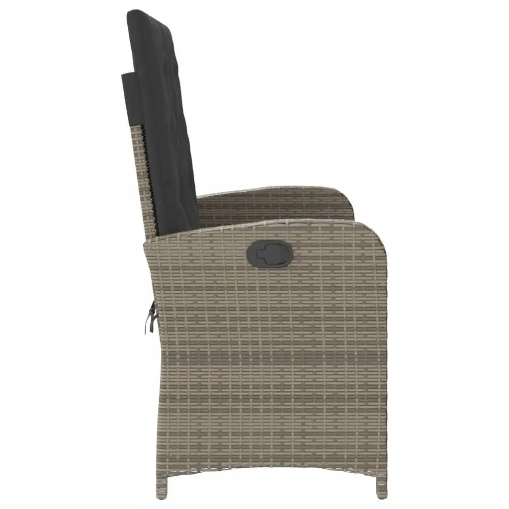Reclining Garden Bench Grey Adjustable Backrest Padded Cushions