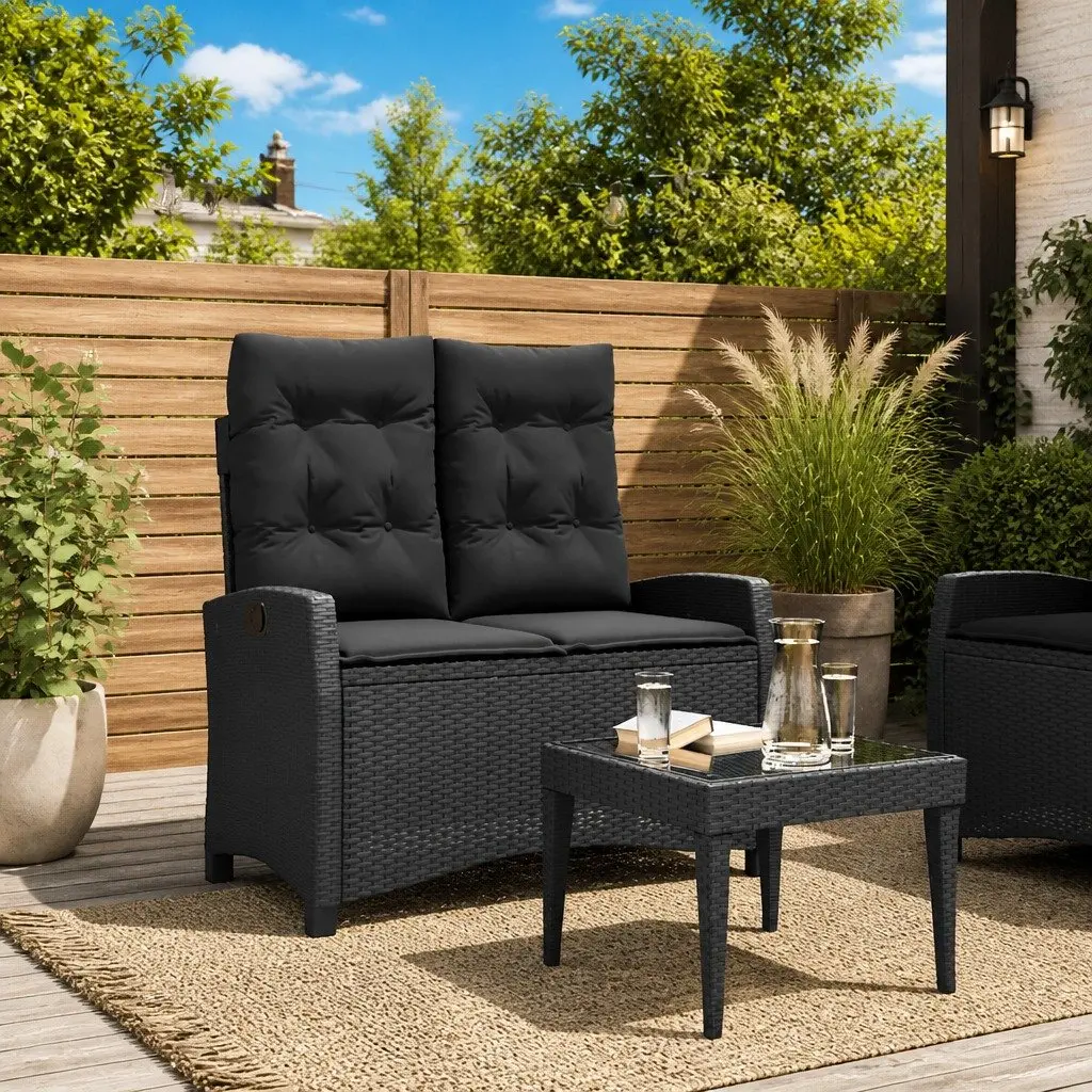 Garden Bench Black with Cushions Adjustable Backrest Outdoor Seating